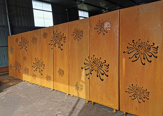External Decorative Corten Steel Garden Screens With Chrysanthemum Pattern
