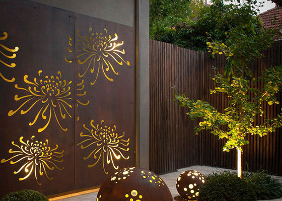 External Decorative Corten Steel Garden Screens With Chrysanthemum Pattern